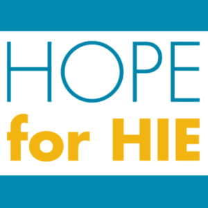 Hope for HIE logo in blue, white and gold