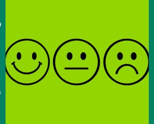 Blog post header with three face emojis - smiley, neutral and sad -- to indicate healthcare satisfaction