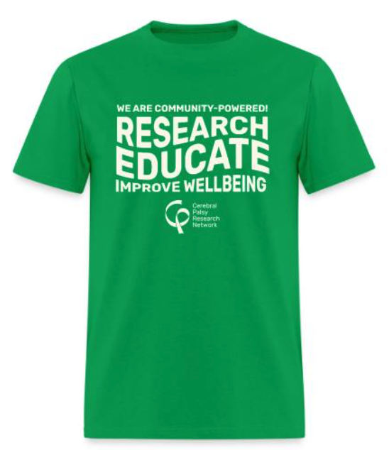 CPRN merchandise -- get our latest CP awareness green t-shirt